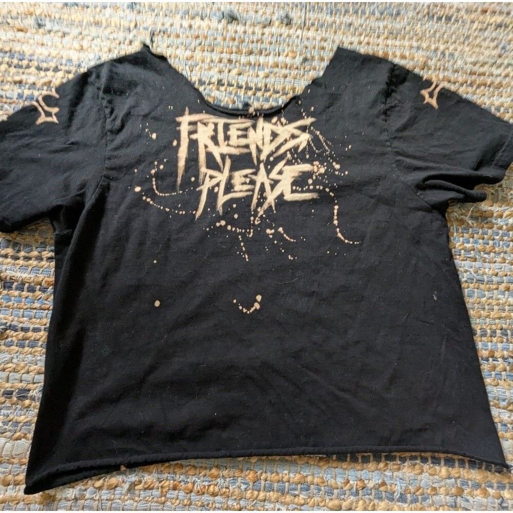 Friends Please Stay Alive Bleach Graphic Tee Black Thrashed Goth Punk DIY Emo - Picture 2 of 5
